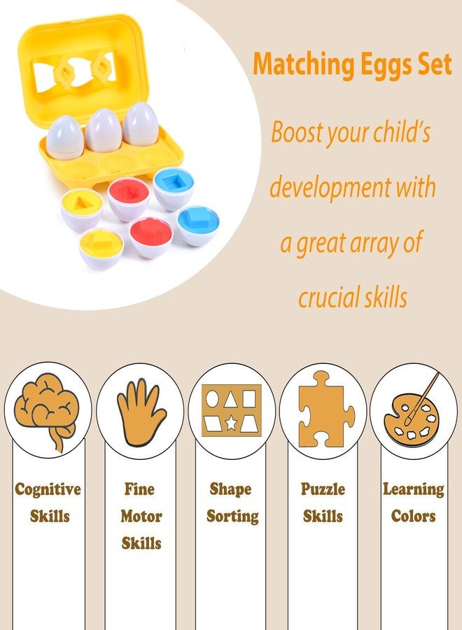 Hhyn Color Shape Matching Eggs for Toddlers, Preschool Learning Educational Sorting Easter Eggs Toys Gift Recognition Skills for Kids Boys Girls, 6 Eggs - Image 4